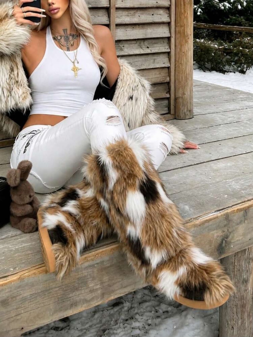 Shein Winter Snow Boots Faux Fur Knee High Boots Size 7 NWOT